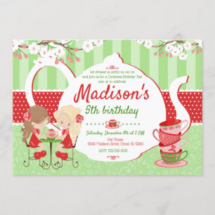 Tea Party Birthday Invitation - Christmas - Girl