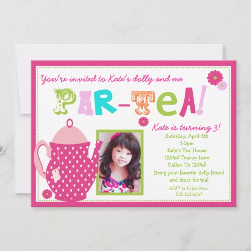 Tea Party Birthday Invitation for Girls with Photo