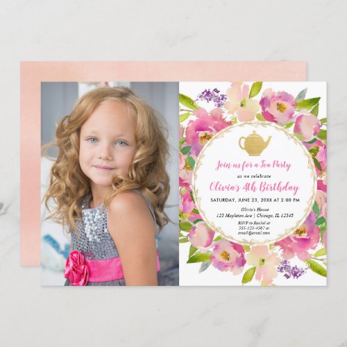 Tea Party birthday invitation girl birthday photo Invitation