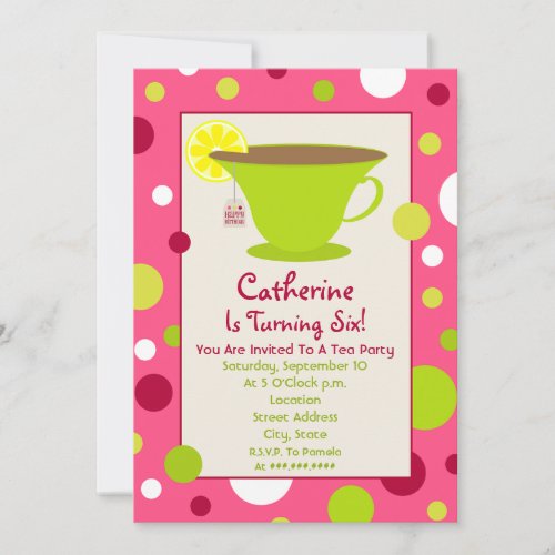 Tea Party Birthday Invitation - Pink And Green