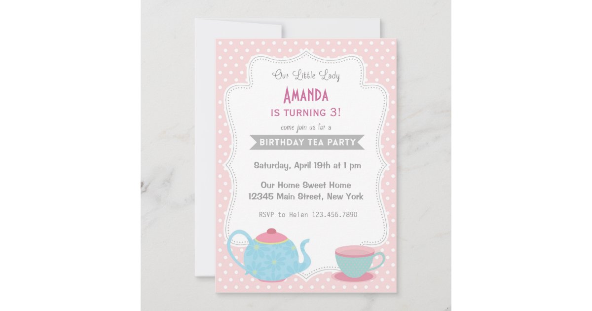 Tea Party Birthday Invitation Sweet Pink | Zazzle