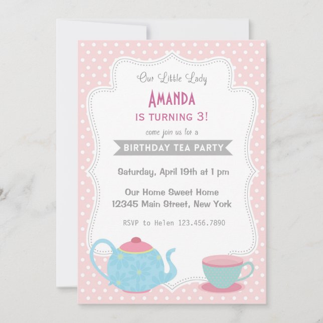 Tea Party Birthday Invitation Sweet Pink (Front)