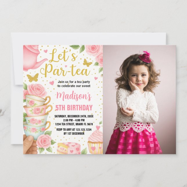 Tea Party Birthday Invitation with Matching Teacup (Front)