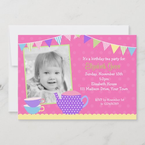 Tea Party Birthday Invitations with photo