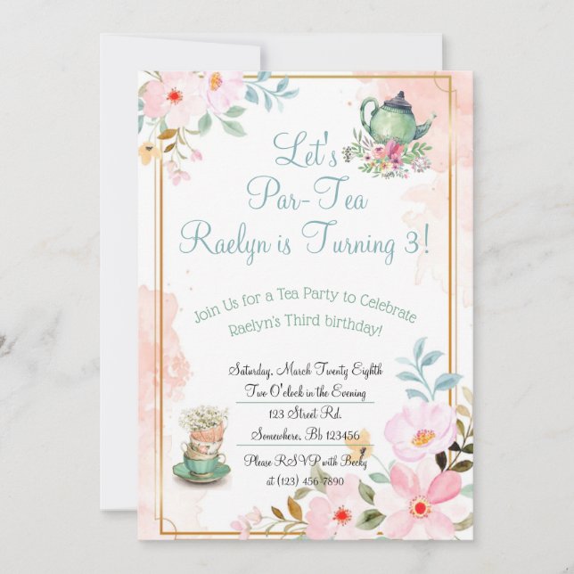 Tea Party Birthday Invites (Front)