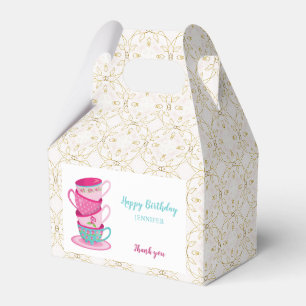 Tea Party Birthday Personalized Pink Teacup Cute Favor Boxes