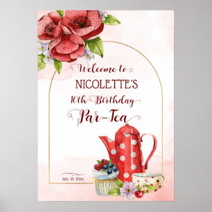 Tea party birthday polka dot tea pot welcome sign