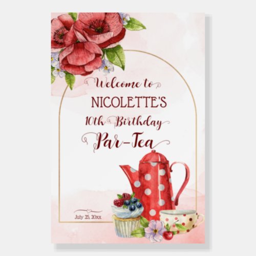 Tea party birthday polka dot tea pot welcome sign