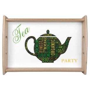 Tea Party - Black Teapot text design Serving Tray