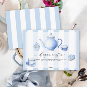 Tea party blue baby shower diaper raffle  enclosure card
