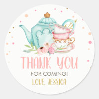 Tea Party Blue Baby Shower Favor Brewing Floral Cl Classic Round Sticker