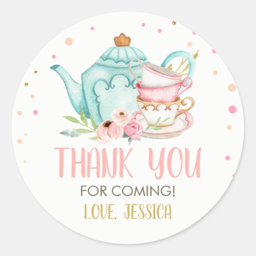Tea Party Blue Baby Shower Favor Brewing Floral Cl Classic Round Sticker