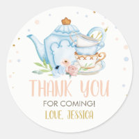 Tea Party Blue Baby Shower Favor Brewing Floral Cl Classic Round Sticker