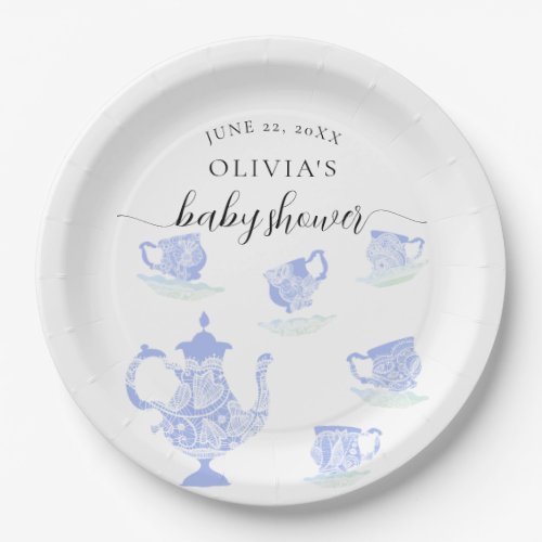 Tea Party Blue China Lace Sweet Boy Baby Shower Paper Plates