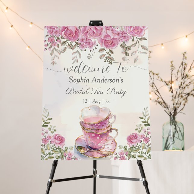 Tea Party Blush Pink Flowers Bridal Shower Foam Board (In Situ (Stand))