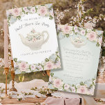 Tea Party Blush Rose Succulent Leaf Bridal Shower Invitation at Zazzle