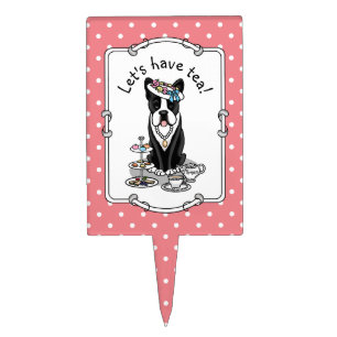 Tea Party Boston Terrier Dog (black) Cute Cake Topper