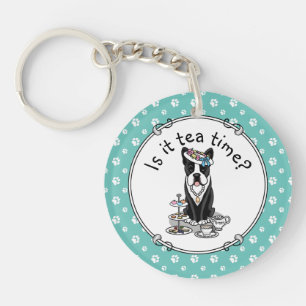 Tea Party Boston Terrier Dog (black) Cute Keychain