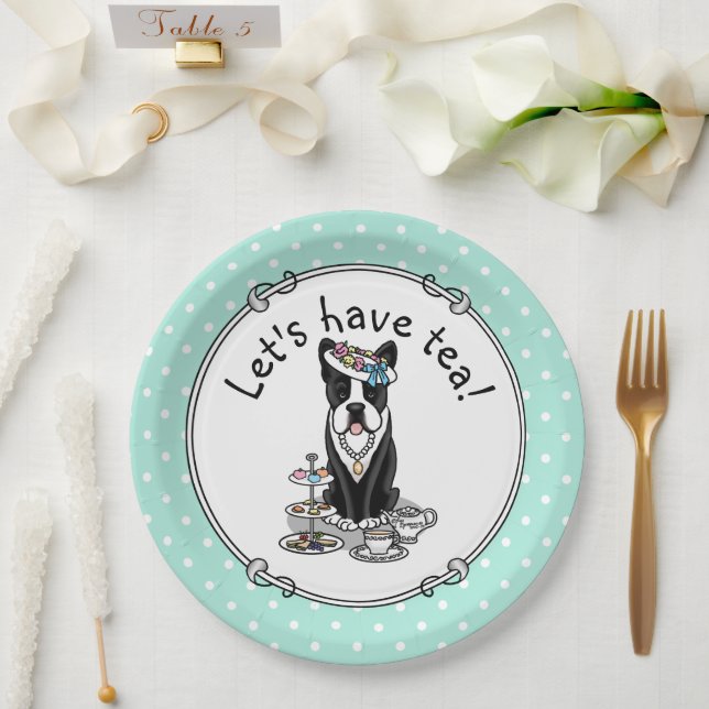 Tea Party Boston Terrier Dog (black) Cute Paper Plates (Wedding)