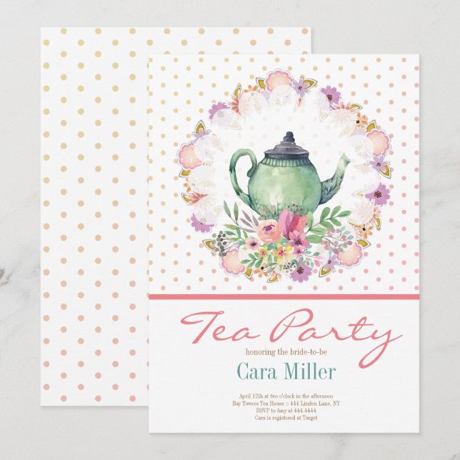 Tea Party Bridal baby Shower Invitation (Front/Back)