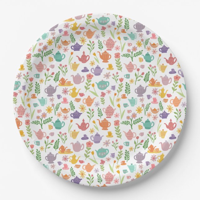 Tea Party Bridal Easter Birthday Spring Floral Paper Plates (Front)