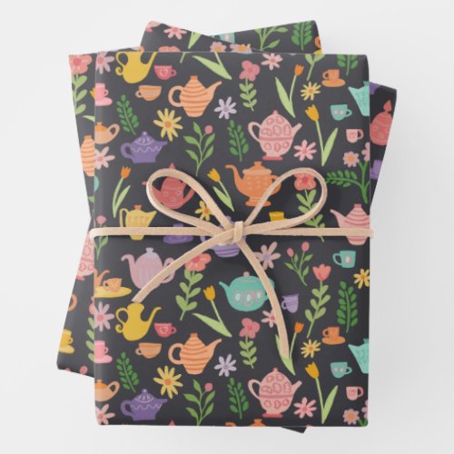 Tea Party Bridal Easter Spring Floral Colorful  Wrapping Paper Sheets