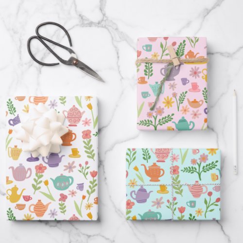 Tea Party Bridal Easter Spring Floral Colorful  Wrapping Paper Sheets