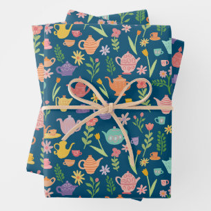 Tea Party Bridal Easter Spring Floral Colorful Wrapping Paper Sheets
