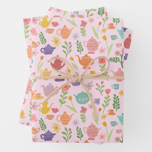 Tea Party Bridal Easter Spring Floral Colorful  Wrapping Paper Sheets