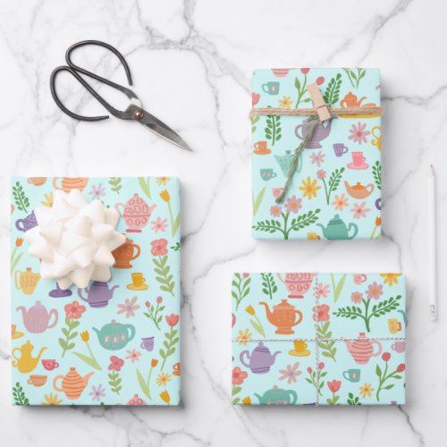 Tea Party Bridal Easter Spring Floral Colorful  Wrapping Paper Sheets