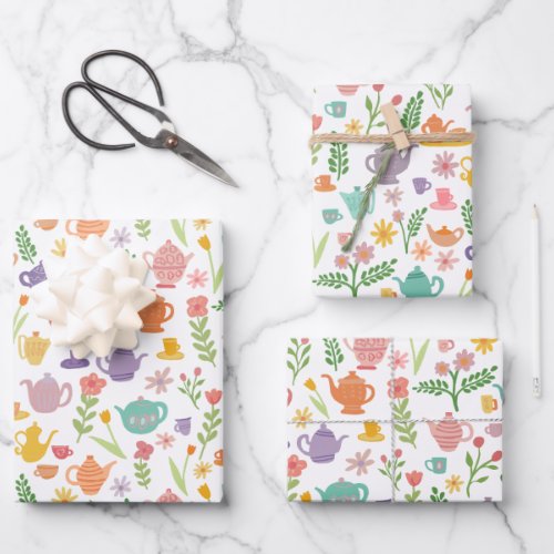 Tea Party Bridal Easter Spring Floral Colorful  Wrapping Paper Sheets