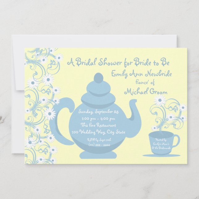 Tea Party Bridal Shower Blue Invitation (Front)