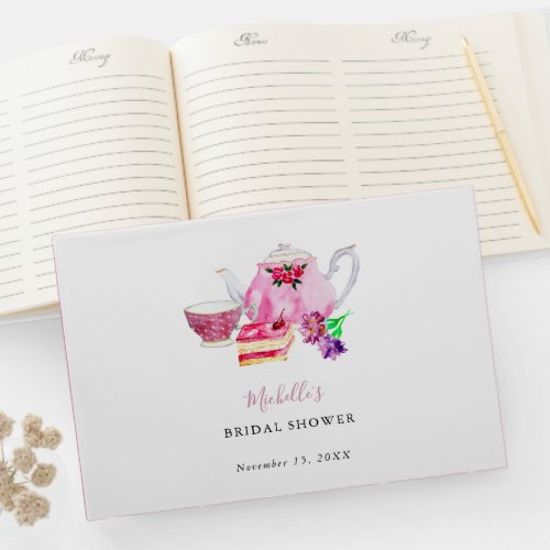 Tea Party Bridal Shower Blush Dusty Rose Teapot   Guest Book