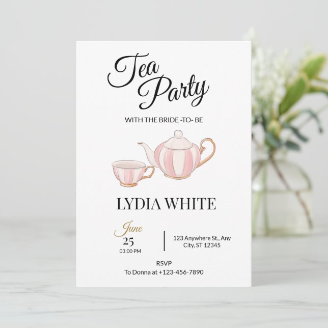 Tea Party Bridal Shower Bridal Tea Shower Invitation (Standing Front)