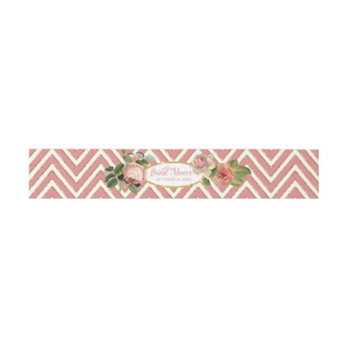 Tea Party Bridal Shower Chevron Stripes Rose Invitation Belly Band