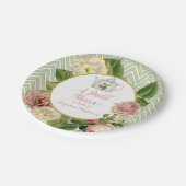 Tea Party Bridal Shower Chevron Stripes Rose Paper Plates (Angled)