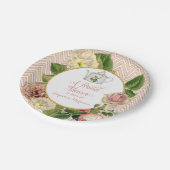 Tea Party Bridal Shower Chevron Stripes Rose Paper Plates (Angled)
