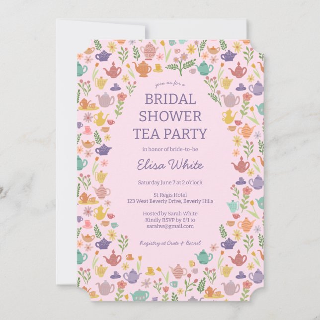 Tea Party Bridal Shower Cute Colorful CUSTOM Invitation (Front)