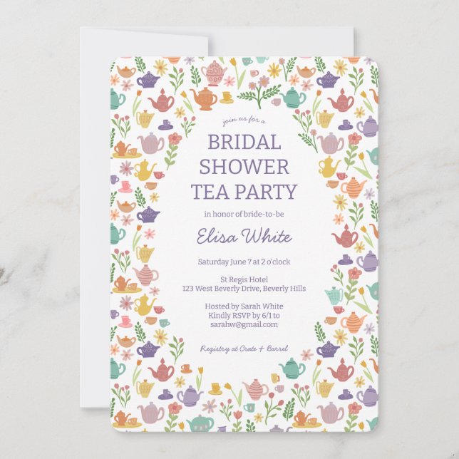 Tea Party Bridal Shower Cute Colorful CUSTOM Invitation (Front)