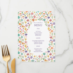 Tea Party Bridal Shower Cute Colorful CUSTOM Menu