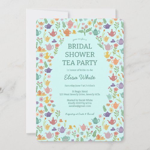 Tea Party Bridal Shower Cute CUSTOM QR Code Invitation