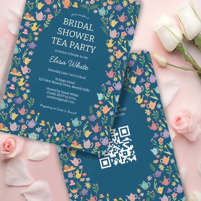 Tea Party Bridal Shower Cute CUSTOM QR Code Invitation (Tea Party Bridal Shower Cute CUSTOM QR Code Invitation
)