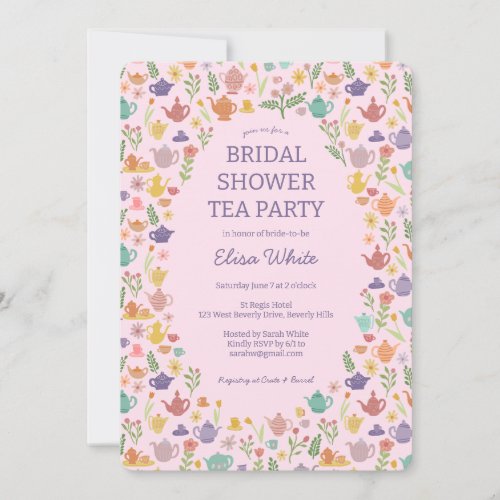 Tea Party Bridal Shower Cute CUSTOM QR Code Invitation