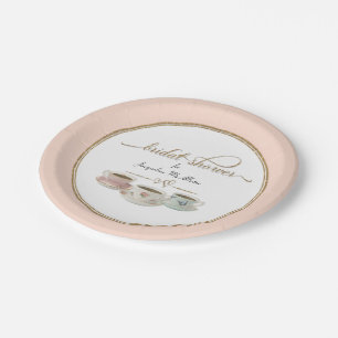Tea Party Bridal Shower Decor Tea Cups Script Text Paper Plates