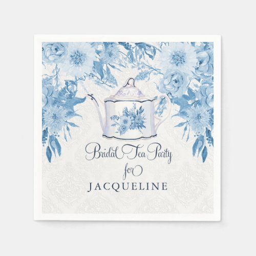 Tea Party Bridal Shower Dusty Blue n White Floral Napkins