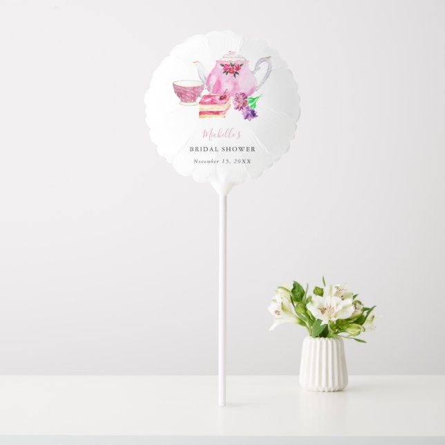 Tea Party Bridal Shower Dusty Rose Cups Script Balloon (In SItu)