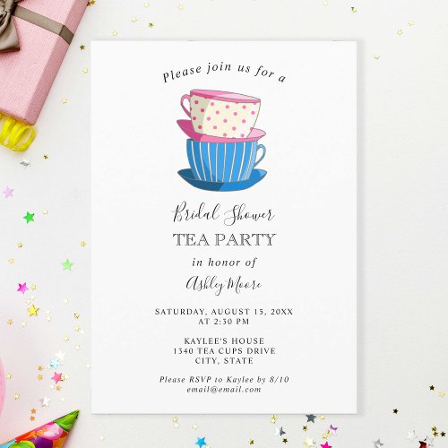 Tea Party Bridal Shower Elegant Simple Teacups Invitation