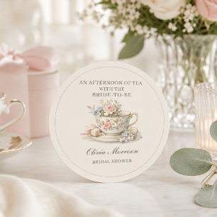 Tea Party Bridal Shower Favor Classic Round Sticker