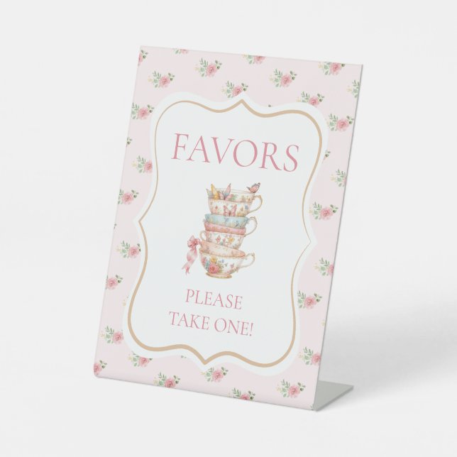 Tea Party Bridal Shower Favor Pedestal Sign (Front)