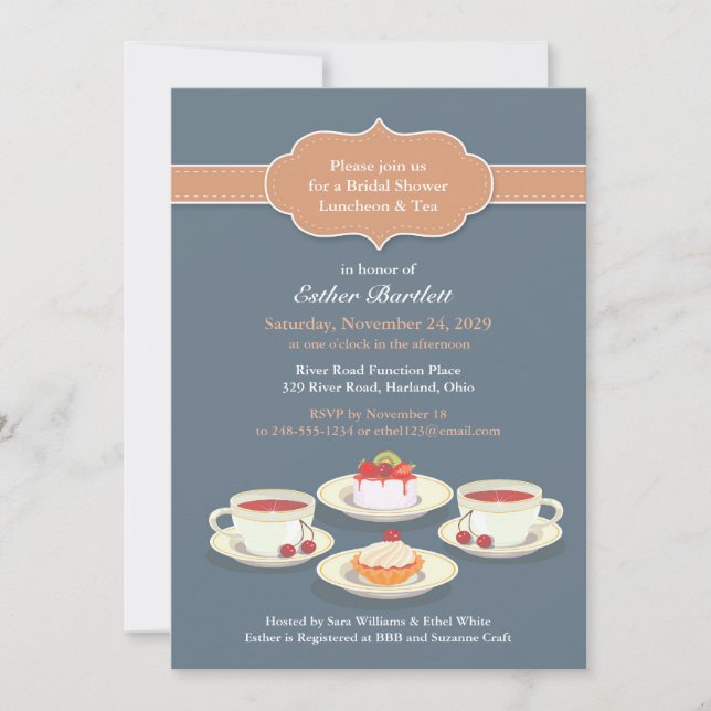 Tea Party Bridal Shower Flat Invitation (Front)